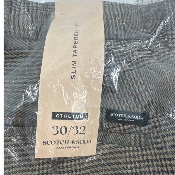 Scotch & Soda Men's Taupe Check Slim Tapered Fit Chino Pants Size 30/32 - Picture 4 of 12